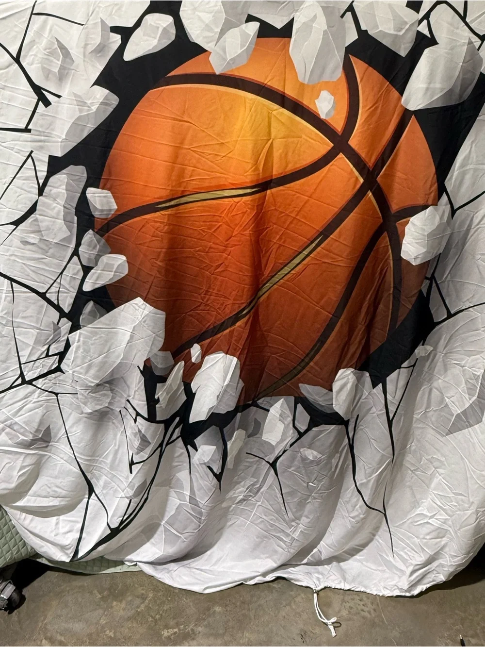 Basketball Ball Breaks Through The Wall Backdrop